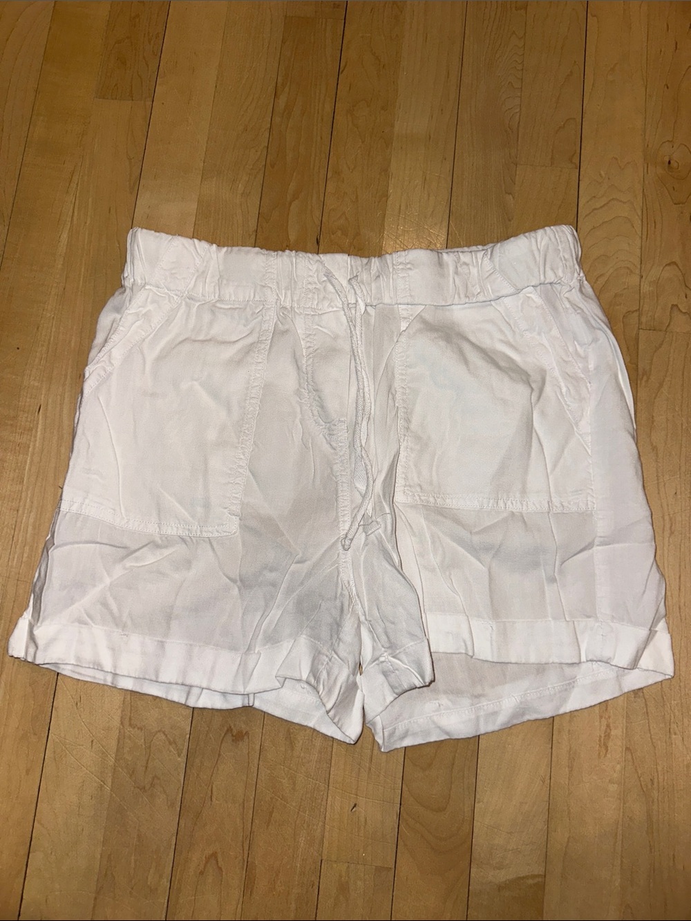 For The Republic White High-Rise Linen-Blend Drawstring Shorts